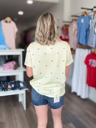 Butter Yellow & Blue Polka Dot Boxy Tee