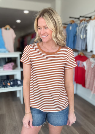 Coffee Run Brown Striped Short Sleeved Tee