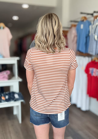 Coffee Run Brown Striped Short Sleeved Tee
