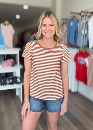 Coffee Run Brown Striped Short Sleeved Tee