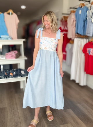 Petals & Pinstripes Midi Dress