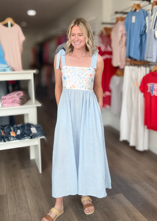 Petals & Pinstripes Midi Dress