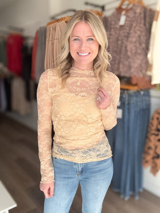 Oh So Cute Mesh Lace Long Sleeved Layering Top