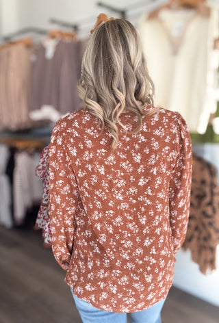 Autumn Love Brown Floral Long Sleeved Blouse