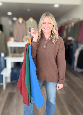 Henley Buttoned Long Sleeved Sweater