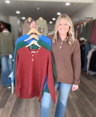 Henley Buttoned Long Sleeved Sweater