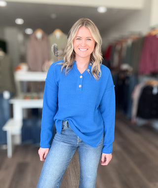 Henley Buttoned Long Sleeved Sweater