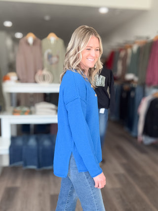 Henley Buttoned Long Sleeved Sweater