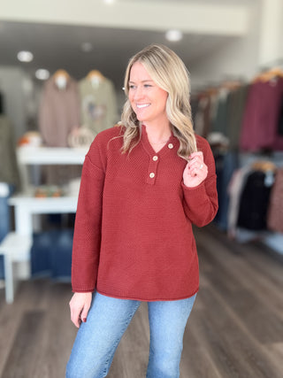 Henley Buttoned Long Sleeved Sweater