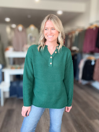 Henley Buttoned Long Sleeved Sweater Plus