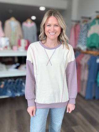 Cream & Lavender Long Sleeved Top