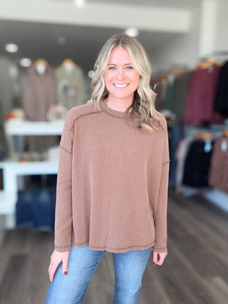 Blake Rounded Neck Ribbed Long Sleeved Top