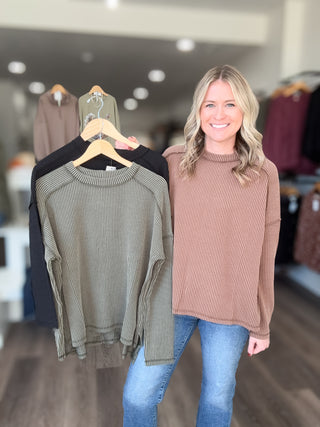 Blake Rounded Neck Ribbed Long Sleeved Top