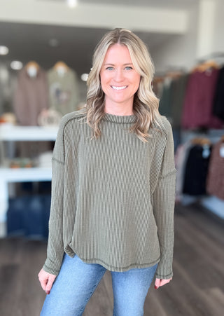 Blake Rounded Neck Ribbed Long Sleeved Top