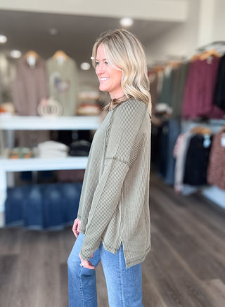 Blake Rounded Neck Ribbed Long Sleeved Top