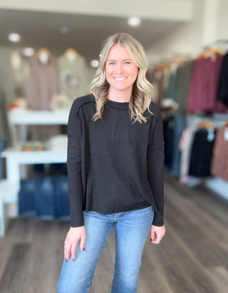 Blake Rounded Neck Ribbed Long Sleeved Top