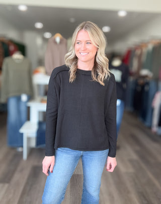Blake Rounded Neck Ribbed Long Sleeved Top