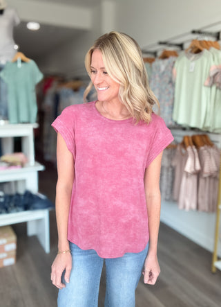 Berry Mineral Washed Short Sleeved Top