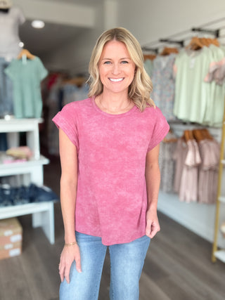 Berry Mineral Washed Short Sleeved Top