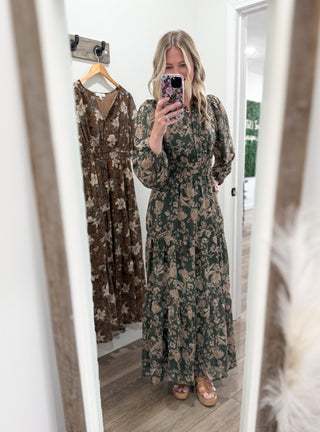 Gorgeous Green Floral Maxi Long Sleeved Dress