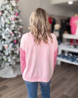 Pink Santa Velvet Sequined Long Sleeved Top