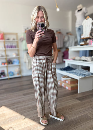 Easy Does It Mocha Gingham Barrel Pants