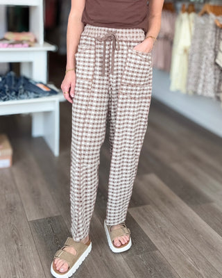 Easy Does It Mocha Gingham Barrel Pants