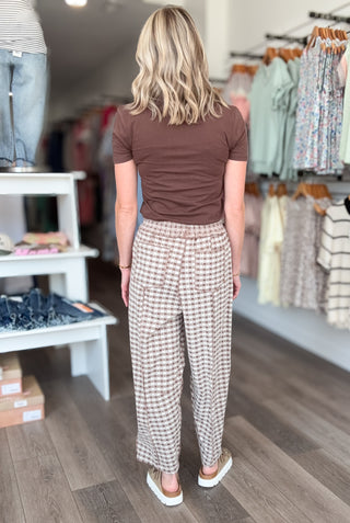 Easy Does It Mocha Gingham Barrel Pants