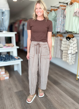 Easy Does It Mocha Gingham Barrel Pants