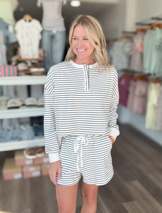 Slow Mornings Ivory Striped Matching Shorts Set