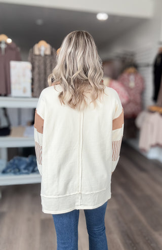 Striped Collared V Neck Sweatshirt
