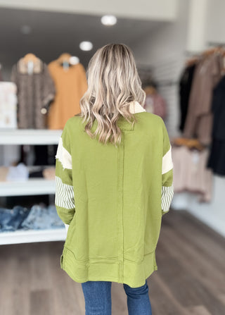 Striped Collared V Neck Sweatshirt