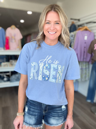 He Is Risen Blue Tee