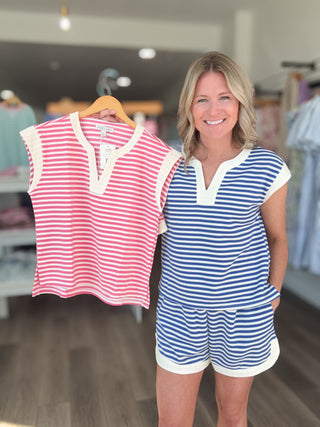 Boardwalk Breeze Striped Matching Shorts Set
