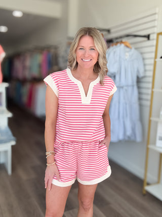 Boardwalk Breeze Striped Matching Shorts Set