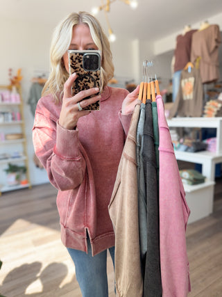 Cozy Up Acid Washed Fleece Pullover