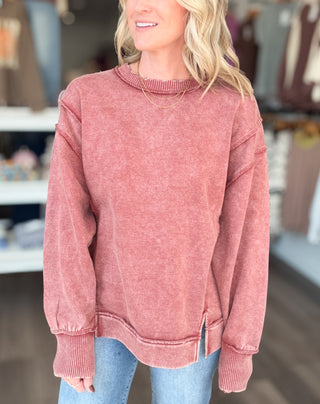 Cozy Up Acid Washed Fleece Pullover