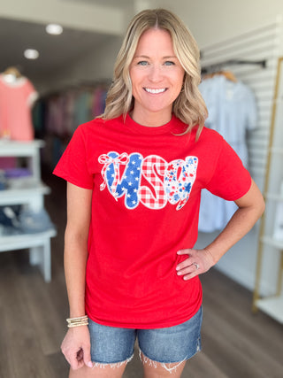 USA Gingham Bow Tee Shirt