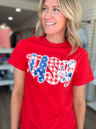 USA Gingham Bow Tee Shirt
