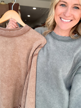 Cozy Up Acid Washed Fleece Pullover Plus