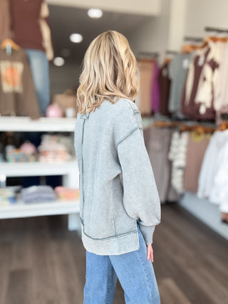 Cozy Up Acid Washed Fleece Pullover Plus