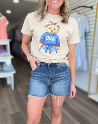 Risen High Rise Side Slit Denim Shorts