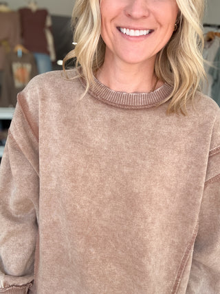 Cozy Up Acid Washed Fleece Pullover Plus