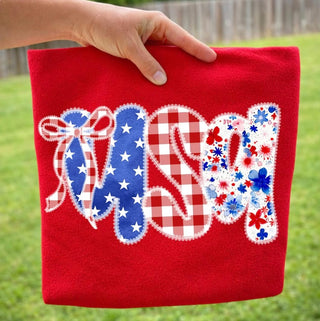 USA Gingham Bow Tee Shirt