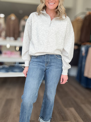 Risen High Rise Stretchy Straight Leg Cuffed Jeans