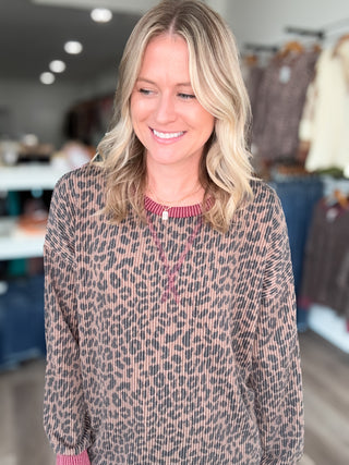 Leopard Print Ribbed Long Sleeved Top