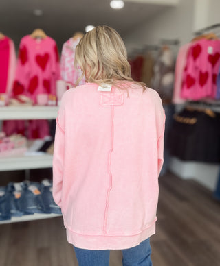 Spring Acid Washed Ribbed Front Slit Pullover Plus