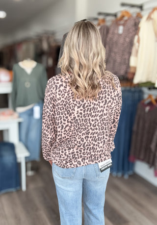Leopard Print Ribbed Long Sleeved Top