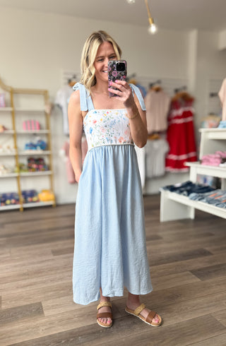 Petals & Pinstripes Midi Dress