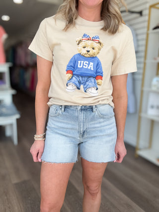 Risen High Rise Side Slit Denim Shorts